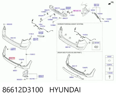 Parachoques trasero, parte inferior HYUNDAI 86612D3100