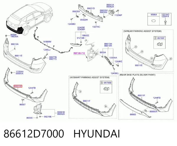 Parachoques trasero, parte inferior 86612D7000 Hyundai/Kia