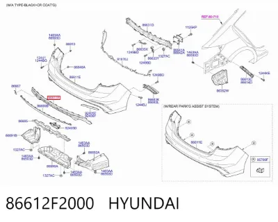 Parachoques trasero, parte inferior HYUNDAI 86612F2000