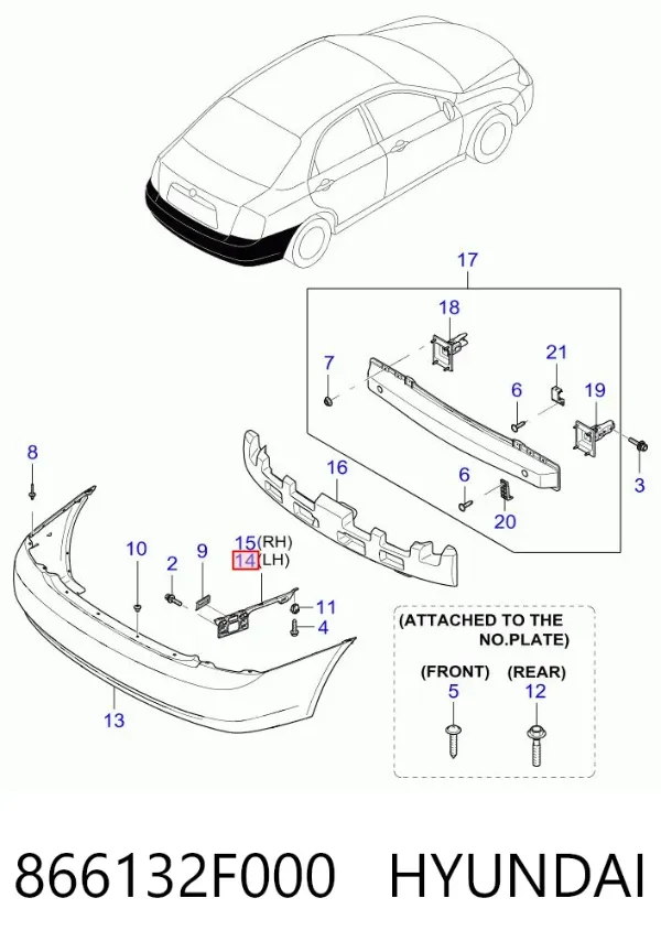 Soporte de parachoques trasero izquierdo 866132F000 Hyundai/Kia