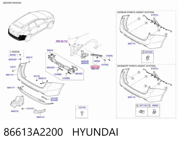 Soporte de parachoques trasero izquierdo 86613A2200 Hyundai/Kia