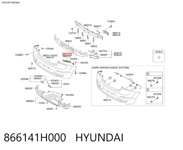 Soporte del parachoques trasero derecho 866141H000 Hyundai/Kia