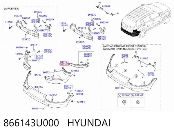Soporte del parachoques trasero derecho 866143U000 Hyundai/Kia
