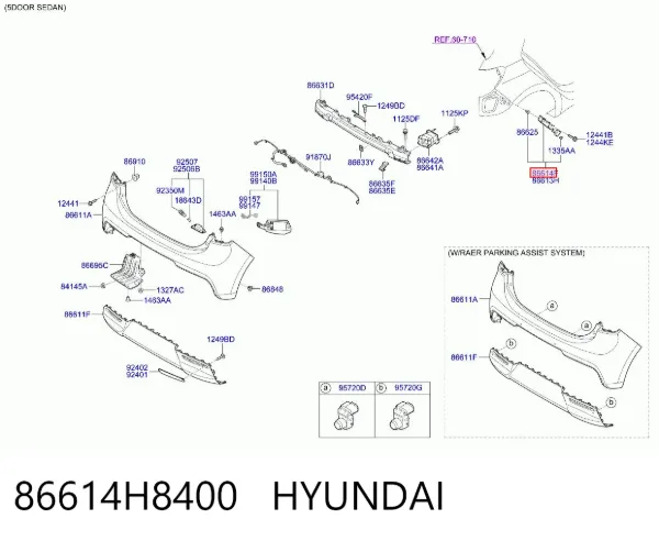Guía derecha del parachoques trasero 86614H8400 Hyundai/Kia