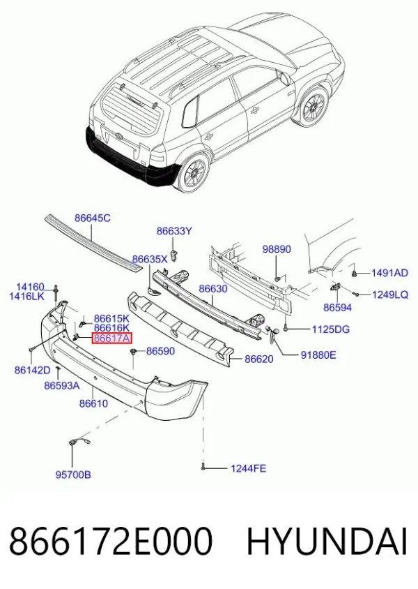 Soporte de parachoques trasero 866172E000 Hyundai/Kia
