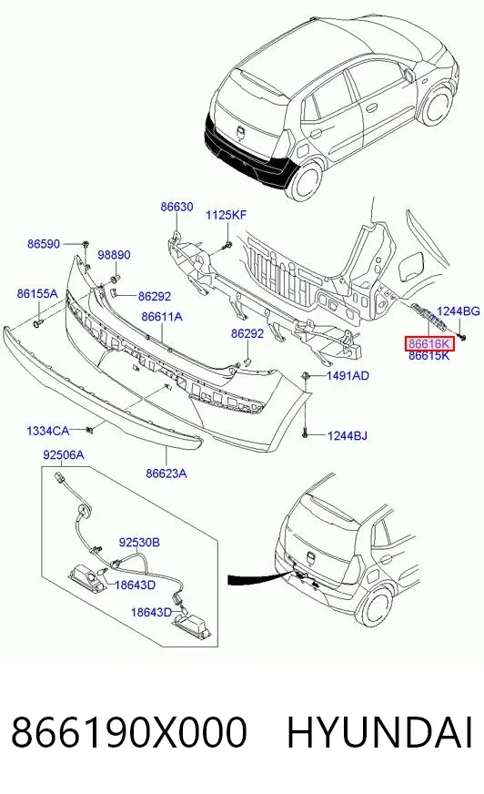 Soporte del parachoques trasero derecho 866190X000 Hyundai/Kia