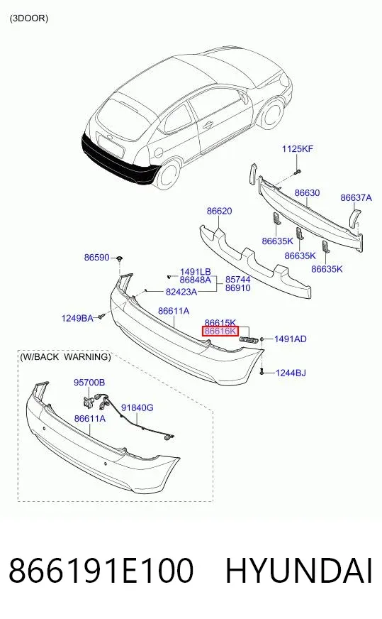 Soporte exterior derecho del parachoques trasero 866191E100 Hyundai/Kia