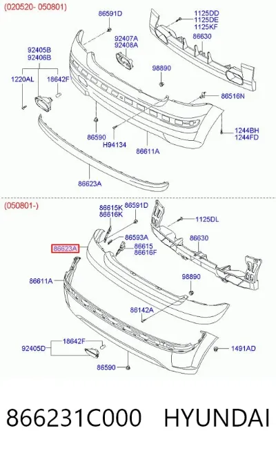 Moldura de parachoques trasero HYUNDAI 866231C000
