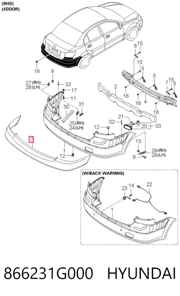 Protector parachoques trasero 866231G000 Hyundai/Kia