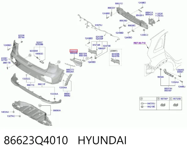 Rejilla del parachoques trasero 86623Q4010 Hyundai/Kia