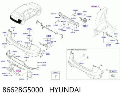 Moldura de parachoques trasero derecho HYUNDAI 86628G5000