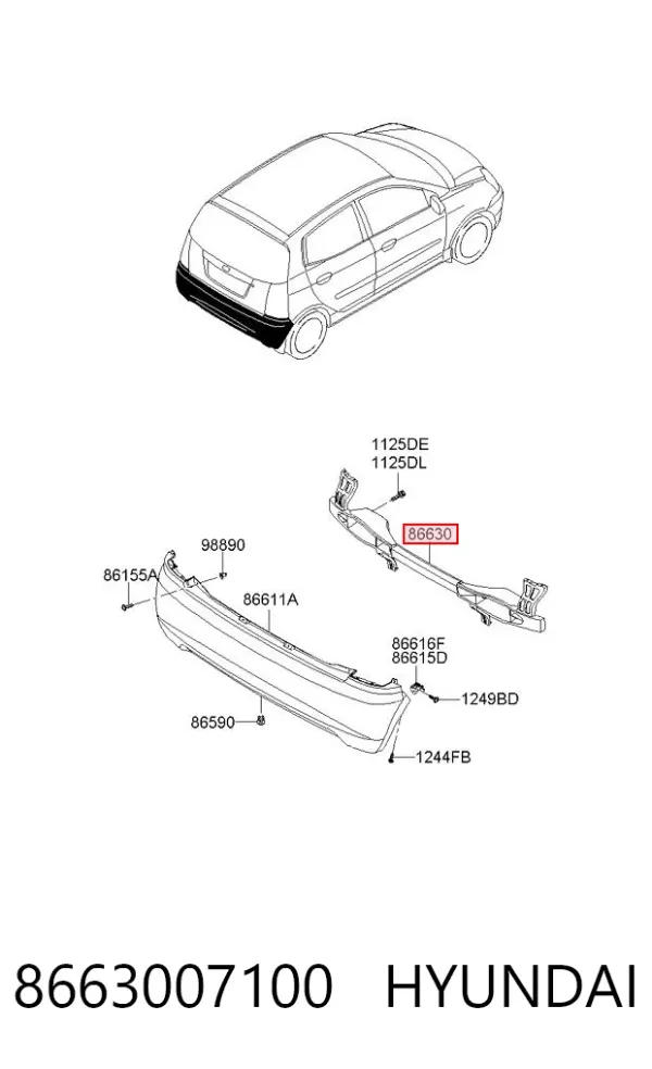 Refuerzo parachoques trasero 8663007100 Hyundai/Kia