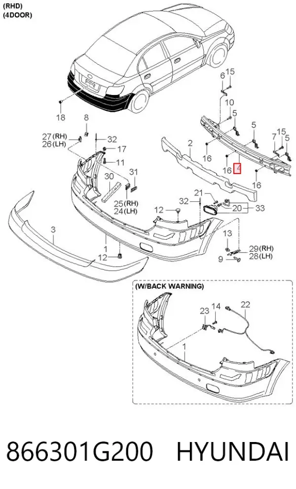 Refuerzo parachoques trasero KIA Rio II