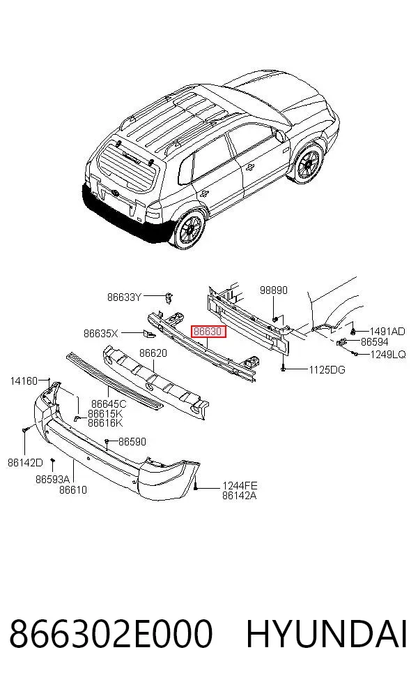 Refuerzo parachoques trasero 866302E000 Hyundai/Kia