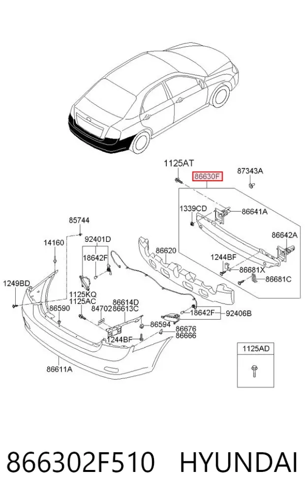 Refuerzo parachoques trasero 866302F510 Hyundai/Kia