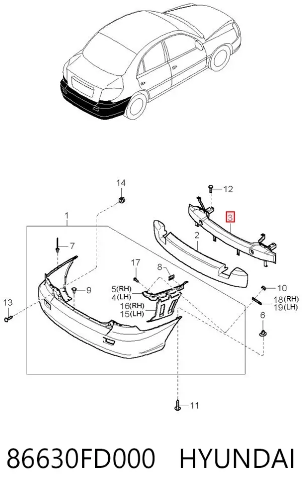 Refuerzo parachoques trasero 86630FD000 Hyundai/Kia