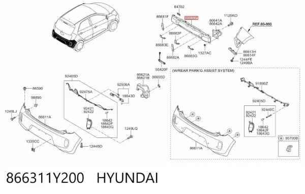 Refuerzo parachoques trasero 866311Y200 Hyundai/Kia
