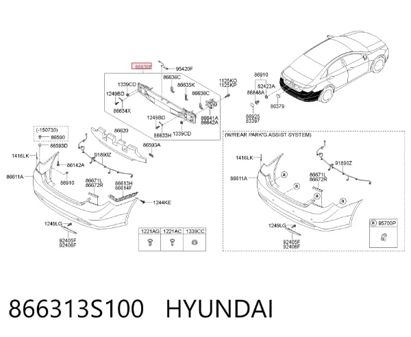 Refuerzo parachoques trasero 866313S100 Hyundai/Kia