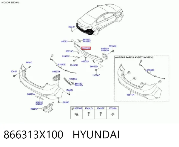Refuerzo parachoques trasero 866313X100 Hyundai/Kia