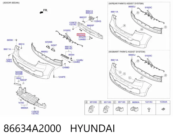 Soporte del refuerzo del parachoques trasero 86634A2000 Hyundai/Kia