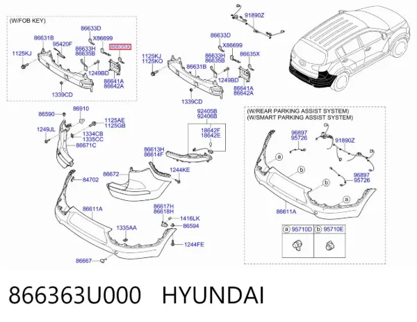 Soporte del refuerzo del parachoques trasero 866363U000 Hyundai/Kia