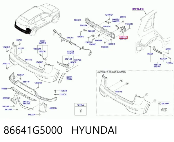 Soporte del refuerzo del parachoques trasero 86641G5000 Hyundai/Kia