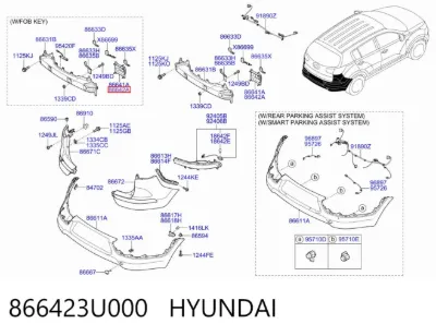 Soporte del refuerzo del parachoques trasero HYUNDAI 866423U000