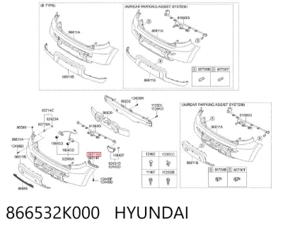 Soporte de parachoques trasero izquierdo HYUNDAI 866532K000