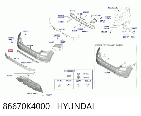 Protector de parachoques trasero 86670K4000 Hyundai/Kia
