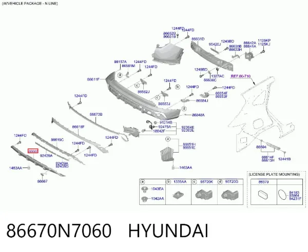 Protector de parachoques trasero 86670N7060 Hyundai/Kia