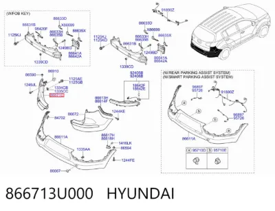 Moldura izquierda del parachoques trasero HYUNDAI 866713U000