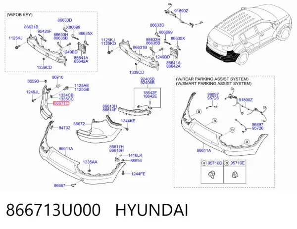 Protector parachoques trasero izquierdo 866713U000 Hyundai/Kia