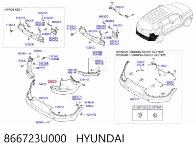 Moldura derecha del parachoques trasero HYUNDAI 866723U000