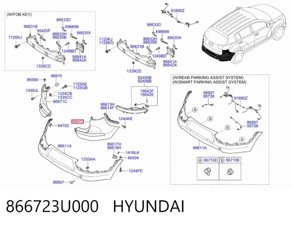 Protector, parachoques trasero derecho 866723U000 Hyundai/Kia