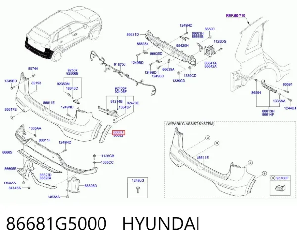 Moldura de parachoques trasero izquierdo 86681G5000 Hyundai/Kia