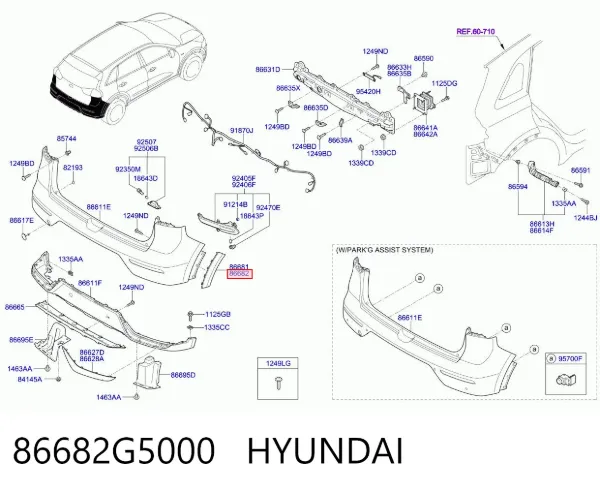 Moldura de parachoques trasero derecho 86682G5000 Hyundai/Kia
