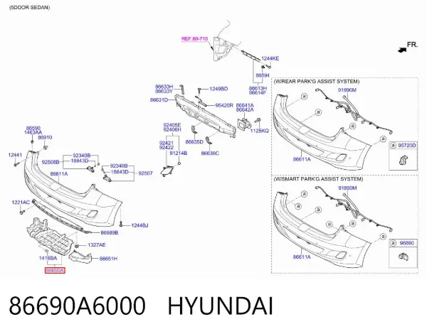 Protector de parachoques trasero 86690A6000 Hyundai/Kia