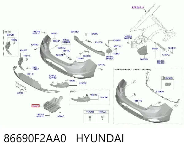 Protector de parachoques trasero 86690F2AA0 Hyundai/Kia
