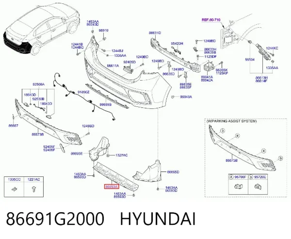 Protector de parachoques trasero 86691G2000 Hyundai/Kia