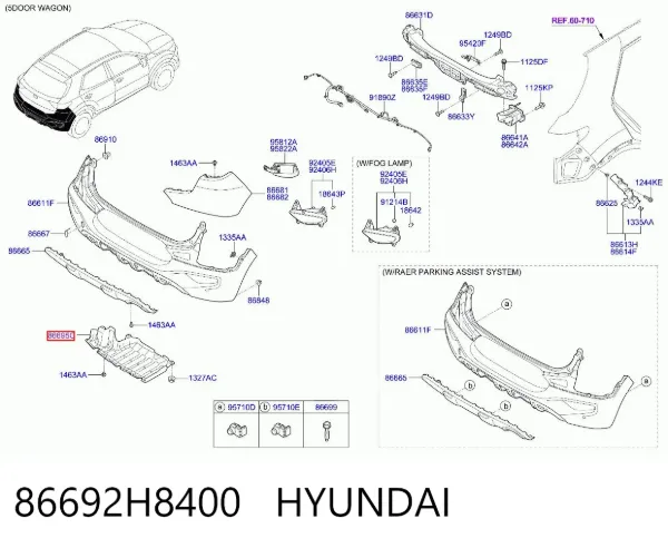Protector de parachoques trasero 86692H8400 Hyundai/Kia