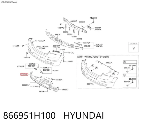 Protector de parachoques trasero 866951H100 Hyundai/Kia