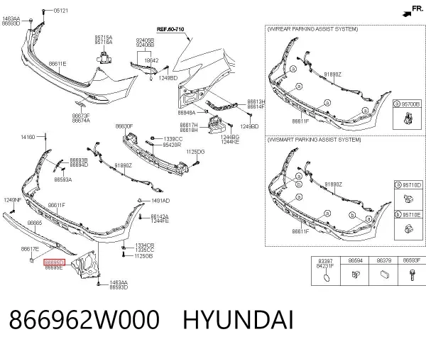 Soporte del parachoques trasero derecho 866962W000 Hyundai/Kia