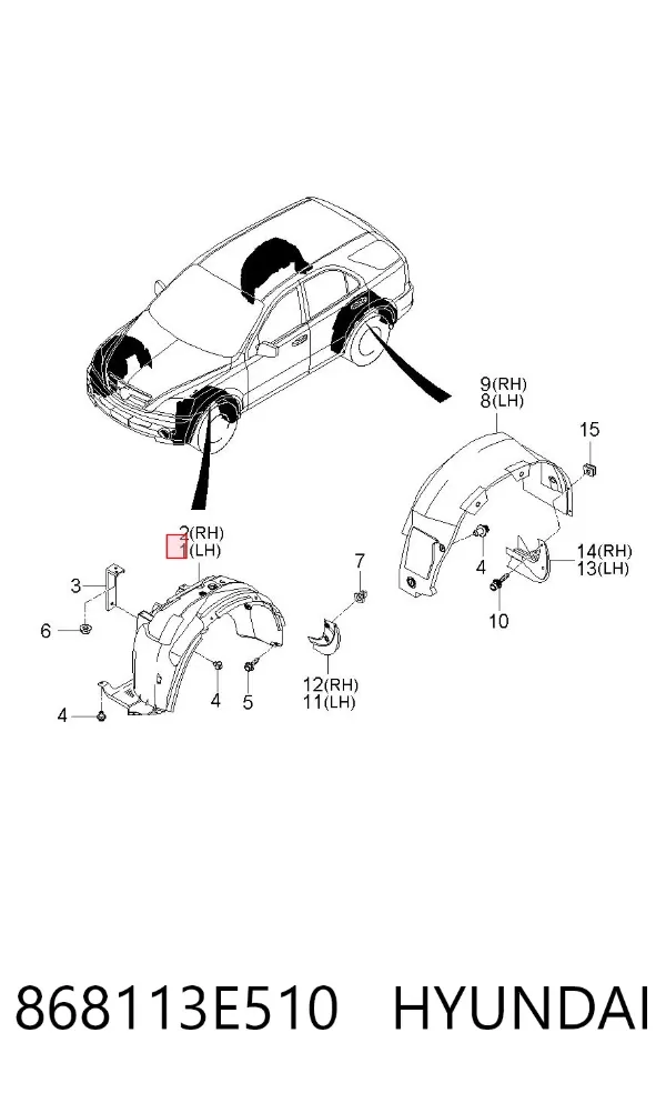 Guardalodos interior izquierdo, guardafango delantero 868113E510 Hyundai/Kia