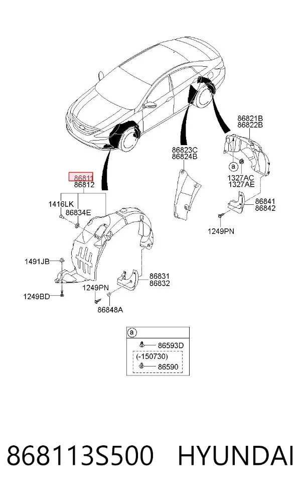 Guardalodos interior izquierdo, guardafango delantero 868113S500 Hyundai/Kia