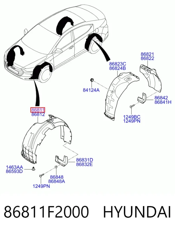Guardabarros interior delantero izquierdo, aleta trasera 86811F2000 Hyundai/Kia