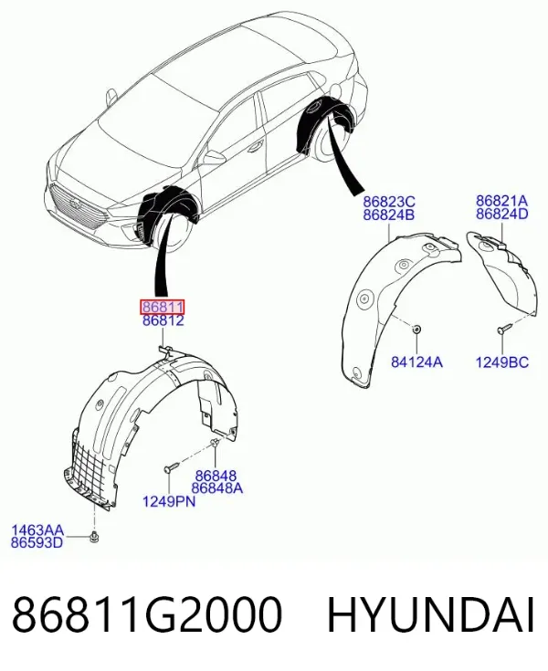Guardalodos interior izquierdo, guardafango delantero 86811G2000 Hyundai/Kia
