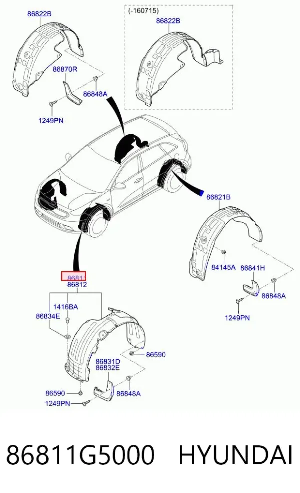 Guardalodos interior izquierdo, guardafango delantero 86811G5000 Hyundai/Kia