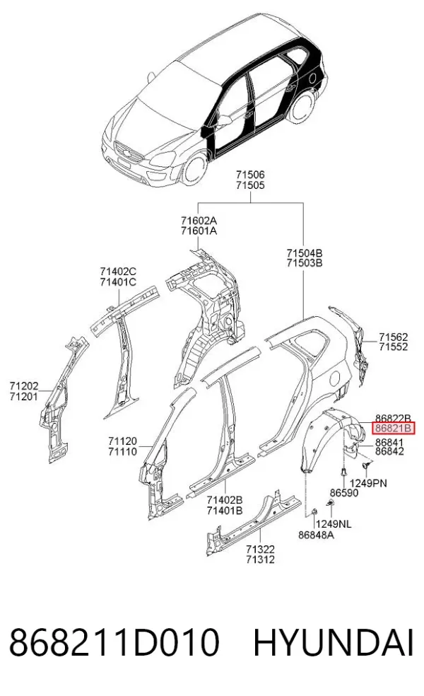 Guardabarros interior izquierdo trasero 868211D010 Hyundai/Kia