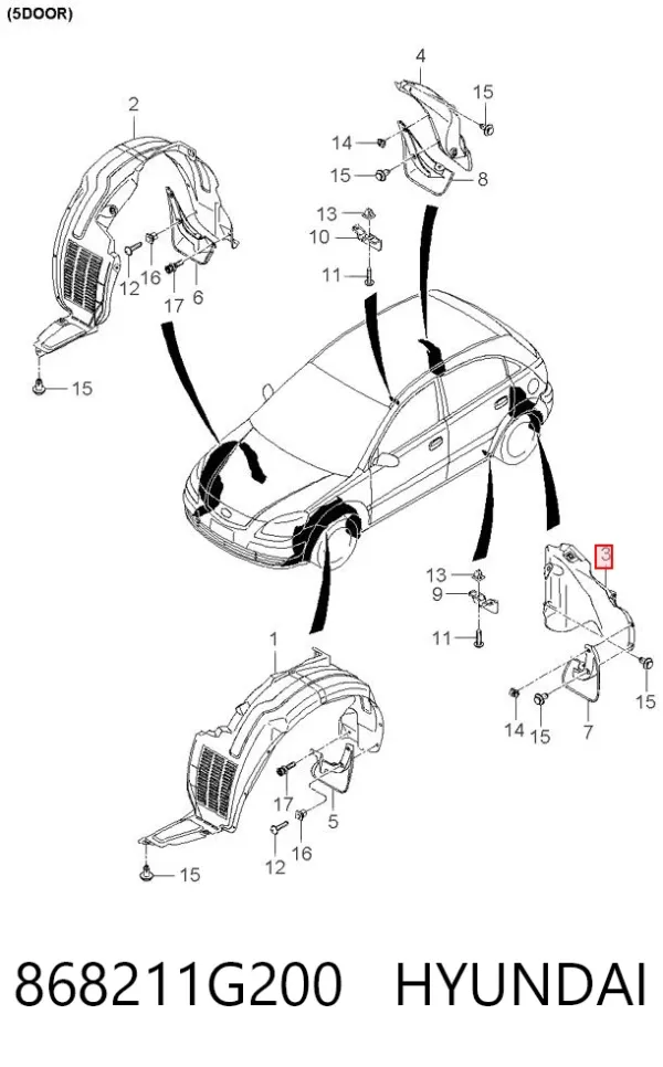Guardabarros interior izquierdo trasero 868211G200 Hyundai/Kia