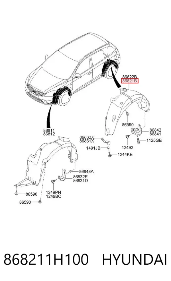Guardabarros interior izquierdo trasero 868211H100 Hyundai/Kia